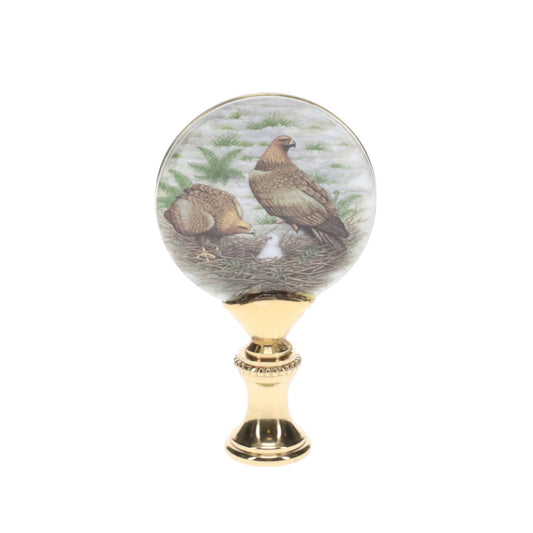 2-5/8" Tall Brass Finial, Picture of Hawks, Ceramic, 1/4-27F Tap (15139)
