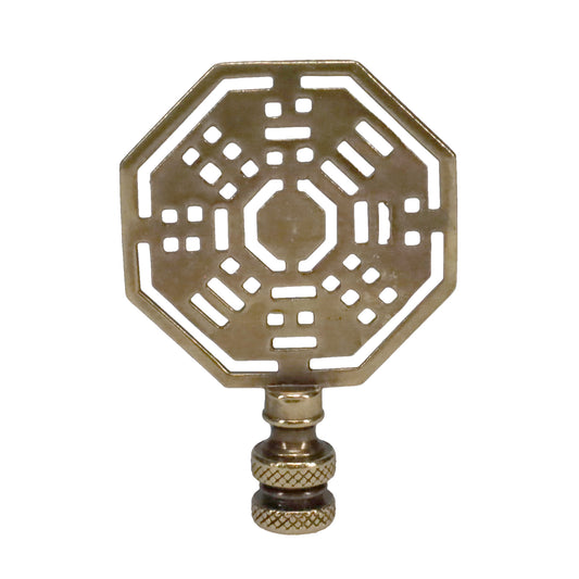 3" Tall Brass Finial, Octagon Eight Trigrams Pattern, 1/4-27F Tap (15146)