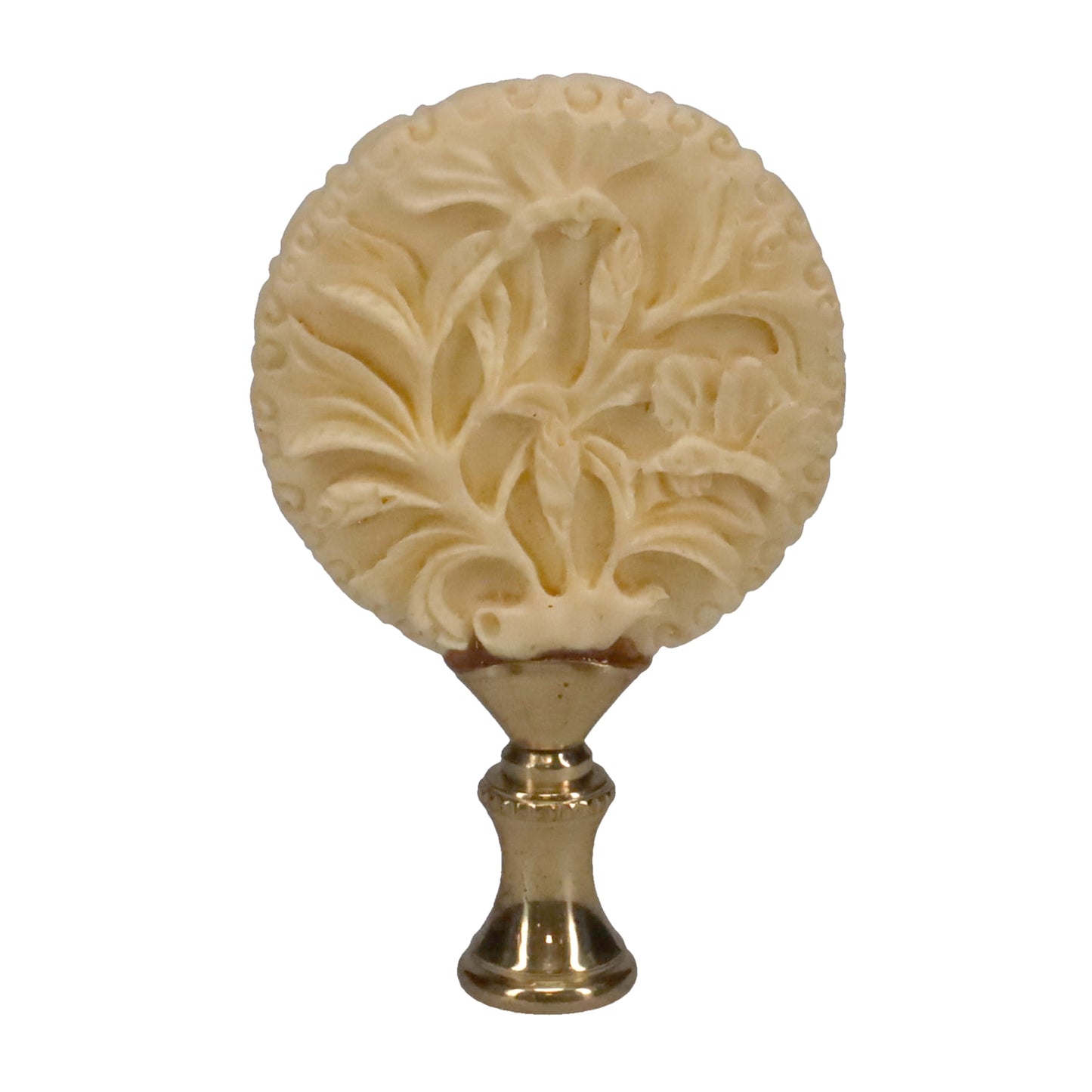 3-1/8" Tall Brass Finial, Carved Floral Pattern, 1/4-27F Tap (15147)