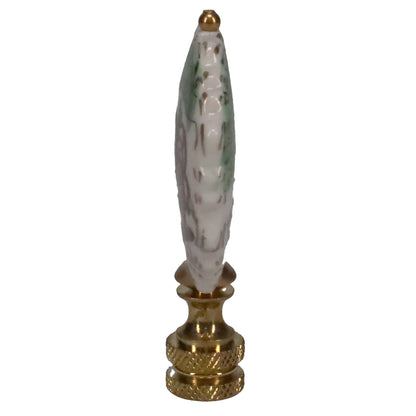 2-3/4" Tall Brass Finial, Painted Porcelain Crane & Pine Tree, 1/4-27F Tap (15150)