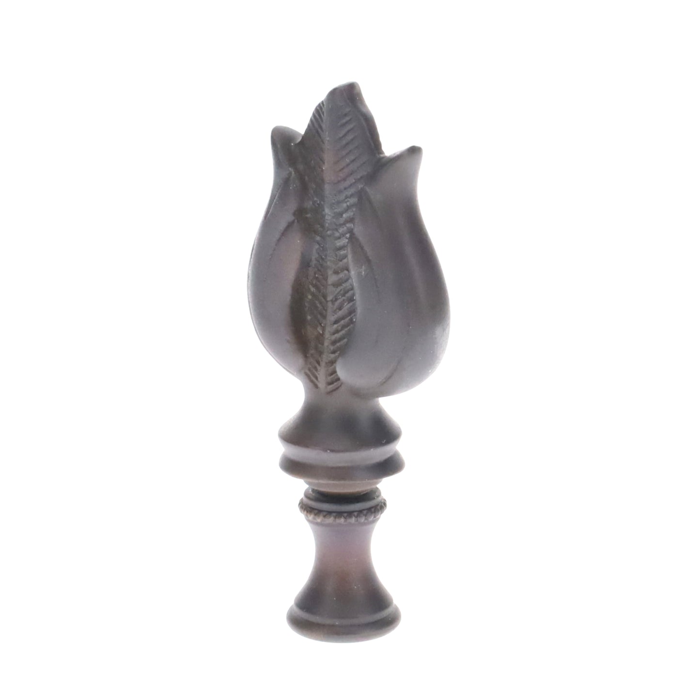 3" Tall Brass Finial, Dark Bronze Leaf & Feather Pattern, 1/4-27F Tap (15151DB)