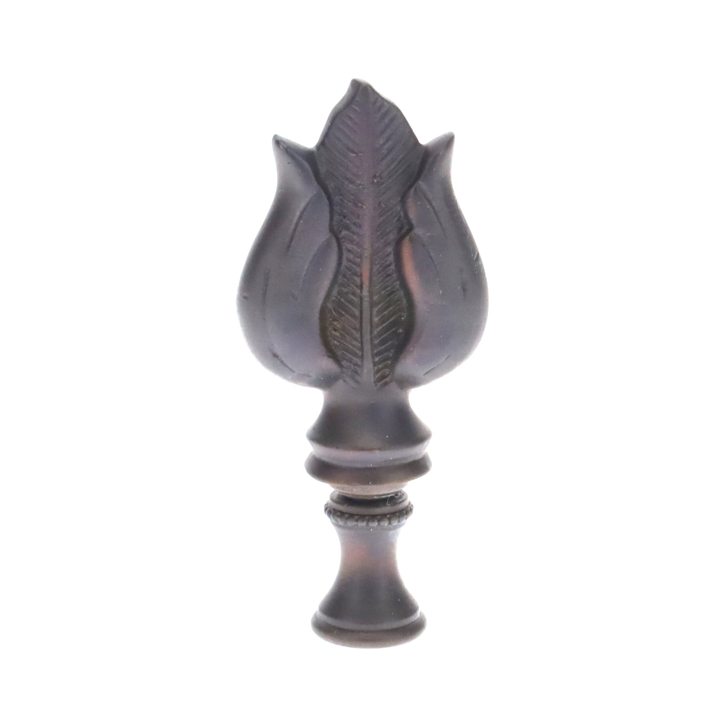 3" Tall Brass Finial, Dark Bronze Leaf & Feather Pattern, 1/4-27F Tap (15151DB)