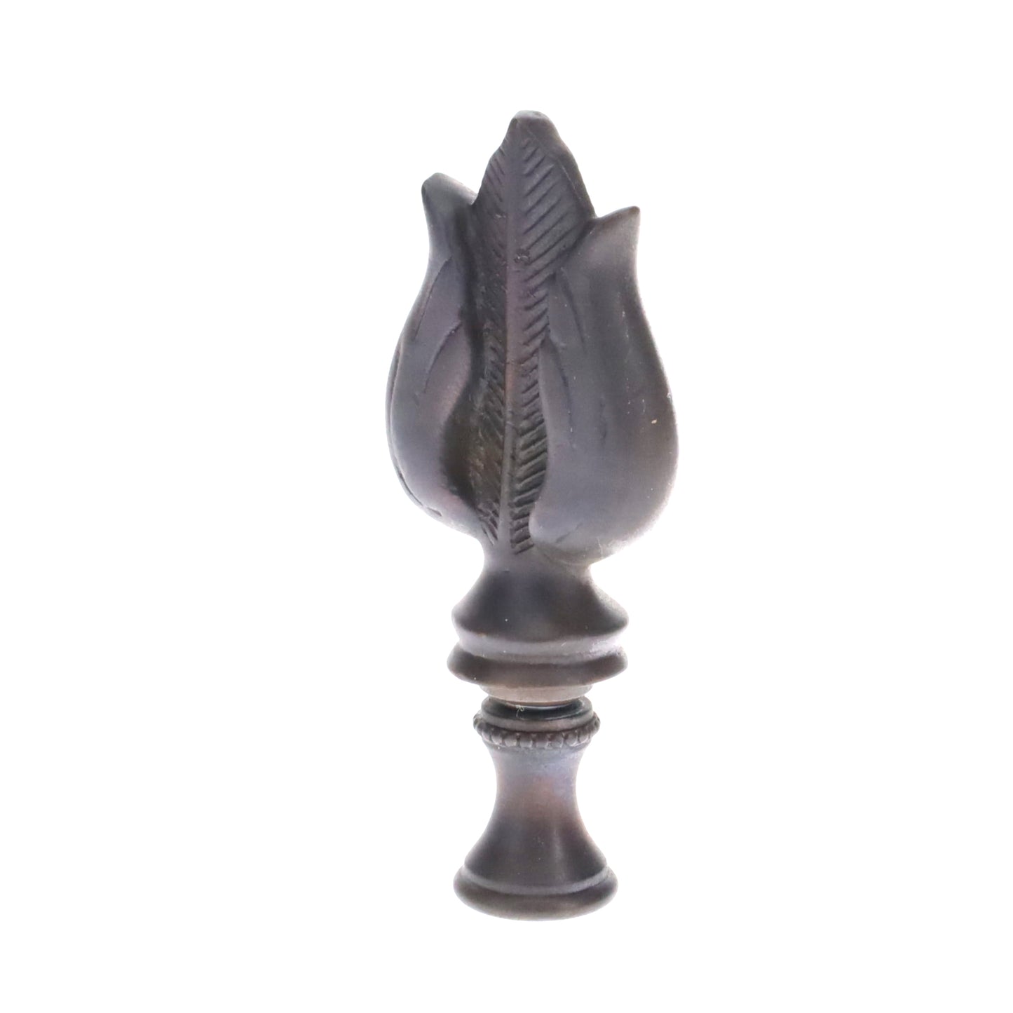 3" Tall Brass Finial, Dark Bronze Leaf & Feather Pattern, 1/4-27F Tap (15151DB)