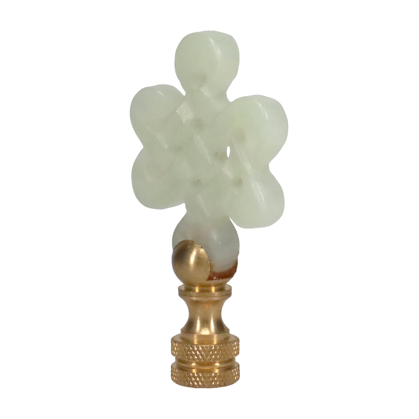 3" Tall Brass Finial, Carved Jade Stone, Star, Eternal Knot, 1/4-27F Tap (15153)