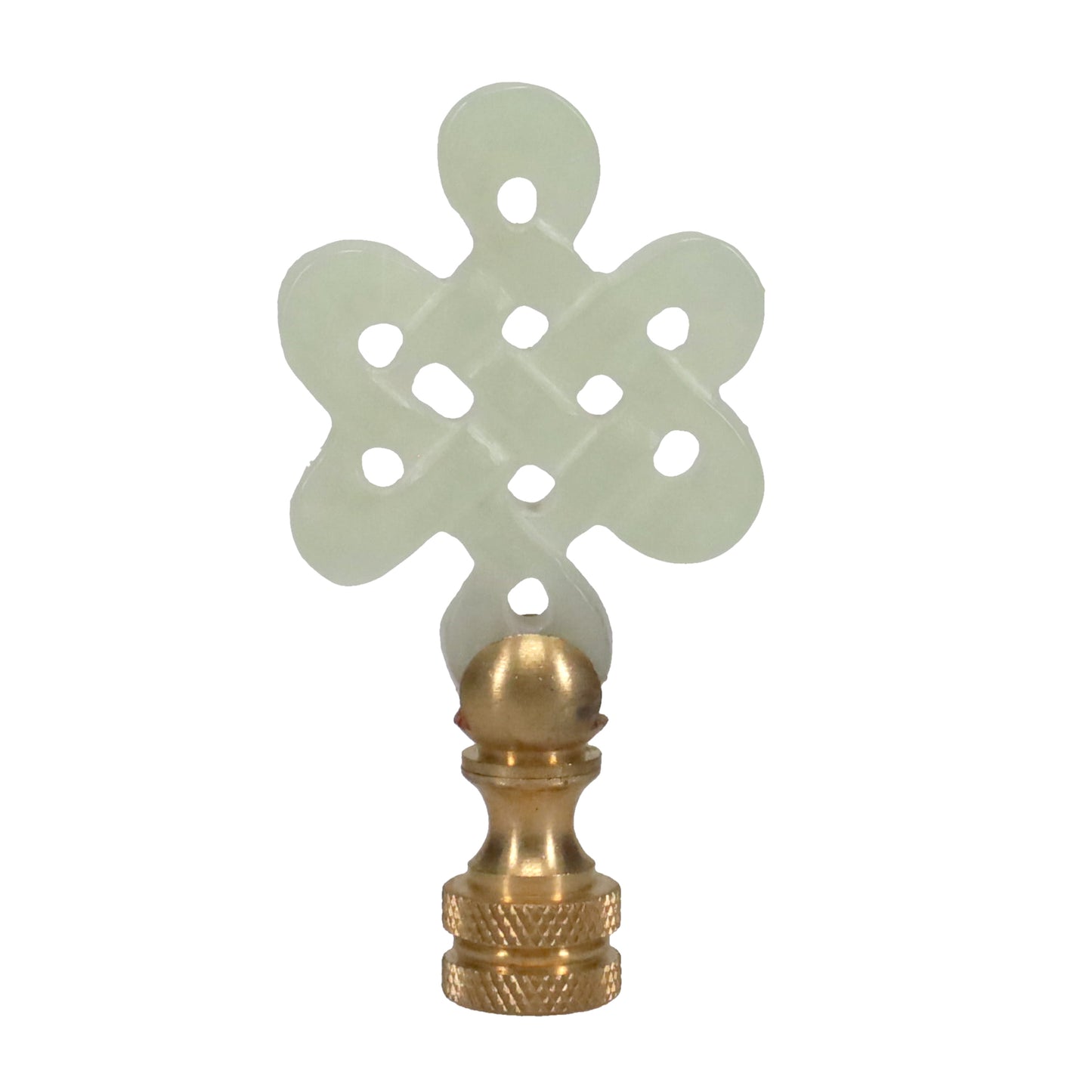 3" Tall Brass Finial, Carved Jade Stone, Star, Eternal Knot, 1/4-27F Tap (15153)