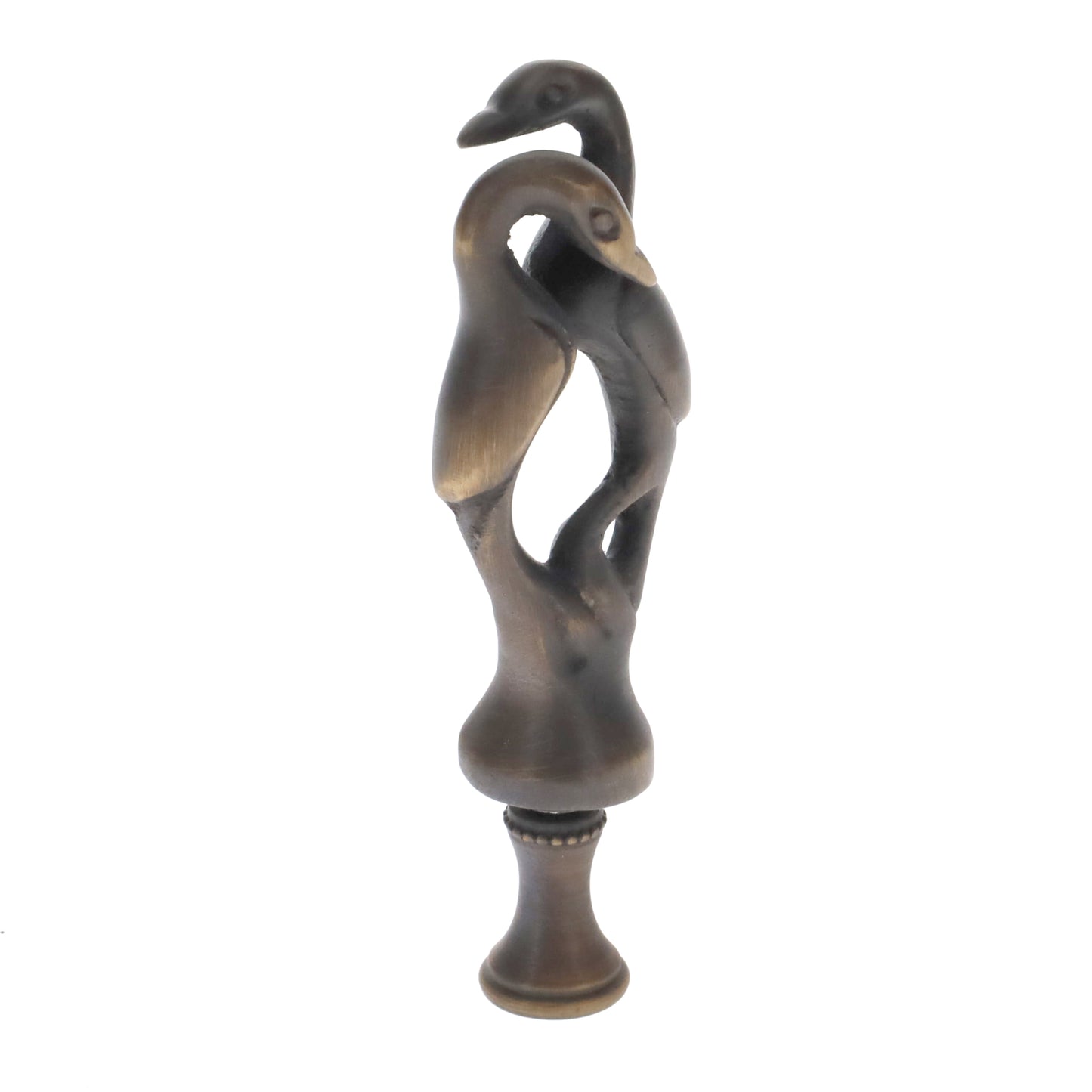 3-3/4" Tall Brass Finial, Two Embracing Birds, Dark Bronze, 1/4-27F Tap (15160BR)