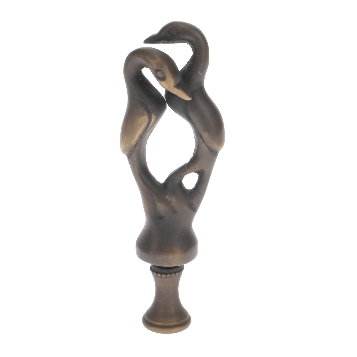3-3/4" Tall Brass Finial, Two Embracing Birds, Dark Bronze, 1/4-27F Tap (15160BR)
