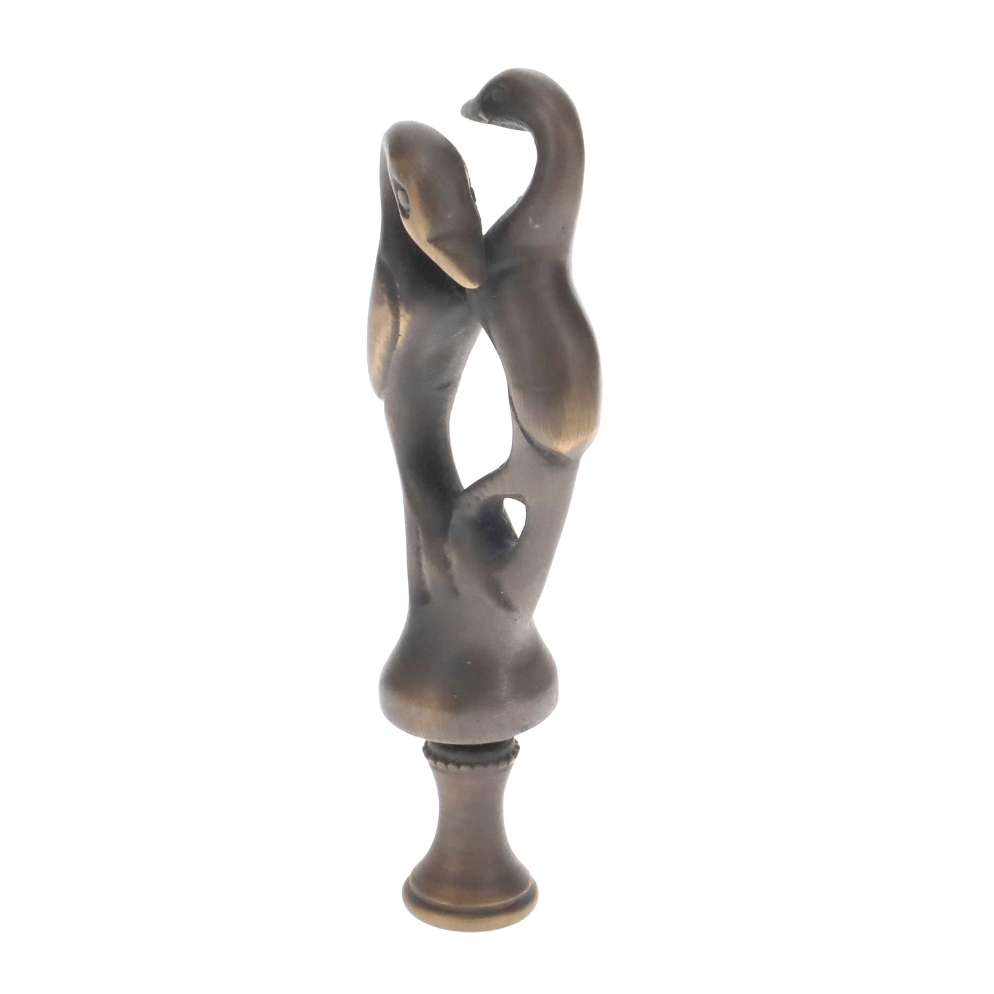 3-3/4" Tall Brass Finial, Two Embracing Birds, Dark Bronze, 1/4-27F Tap (15160BR)