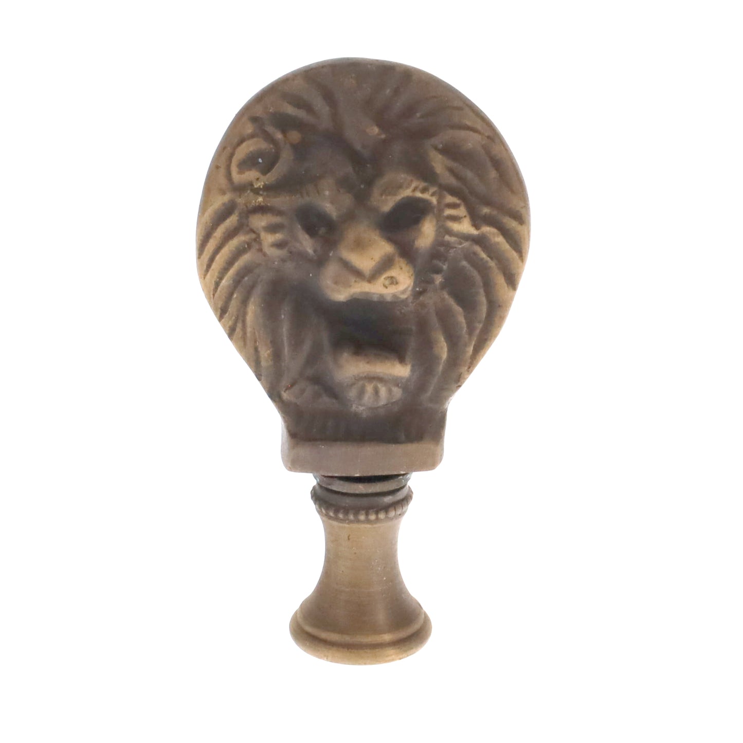 2-1/2" Tall Brass Finial, Roaring Lion Head, Antique Bronze, 1/4-27F Tap (15167BR)