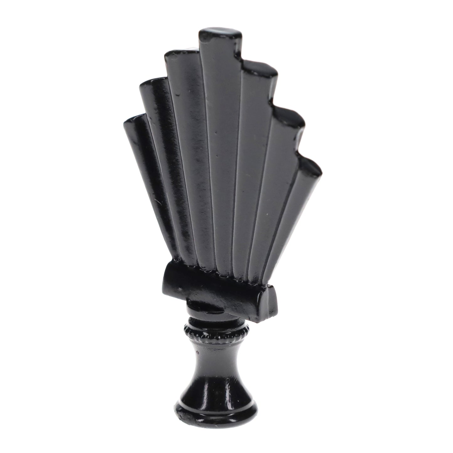 2-15/16" Tall Brass Finial, Fluted Fan, Black Finish, 1/4-27F Tap (15175BK)