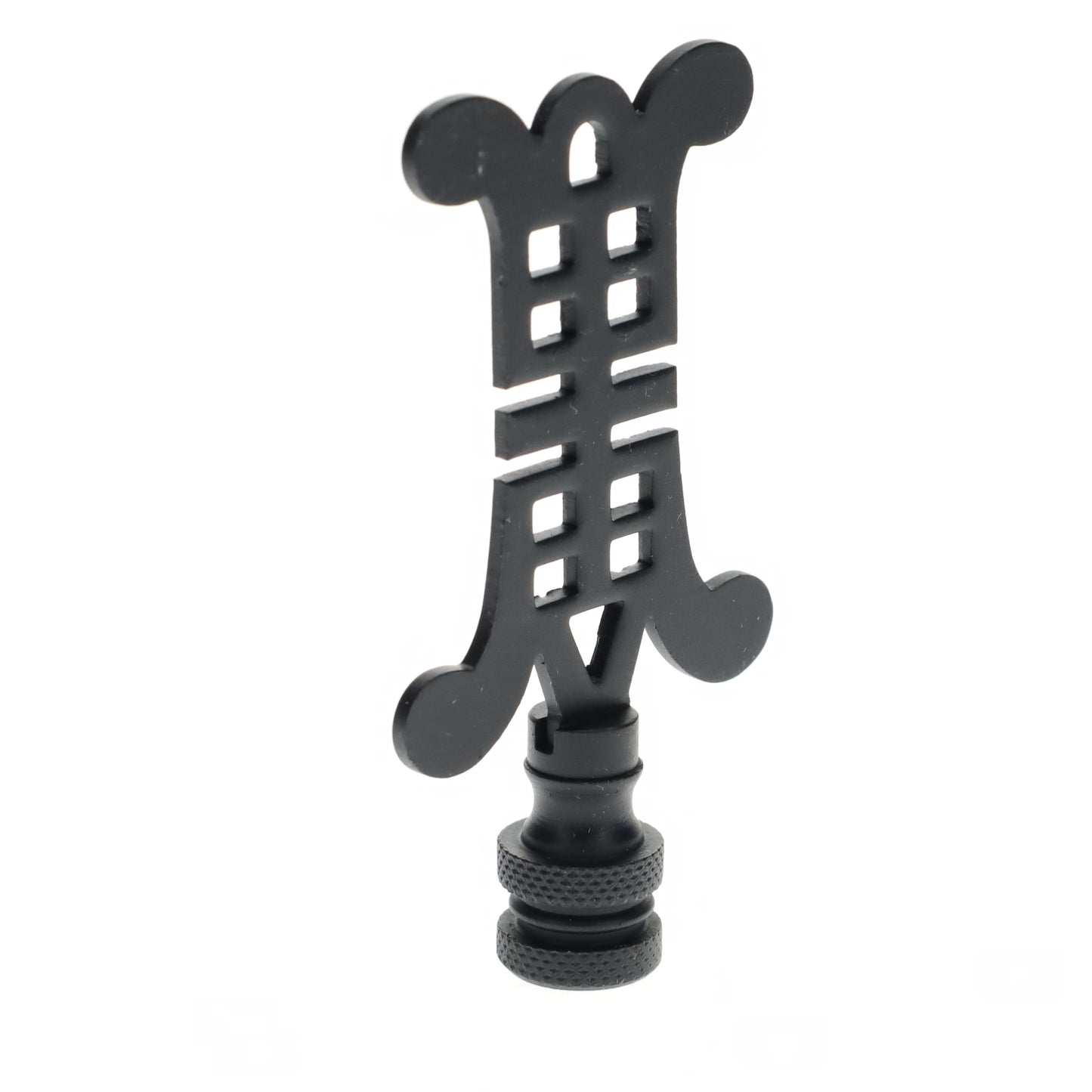 3-1/8" Tall Brass Finial, Chinese Symbol, Black, 1/4-27F Tap (15179BK)