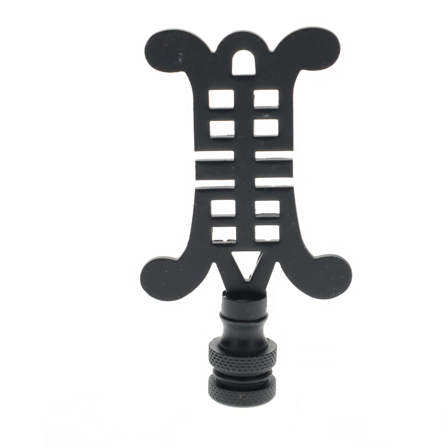 3-1/8" Tall Brass Finial, Chinese Symbol, Black, 1/4-27F Tap (15179BK)