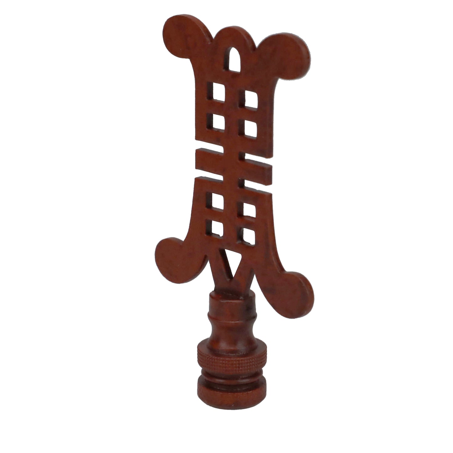 3-1/8" Tall Brass Finial, Chinese Symbol, Brown, 1/4-27F Tap (15179BR)