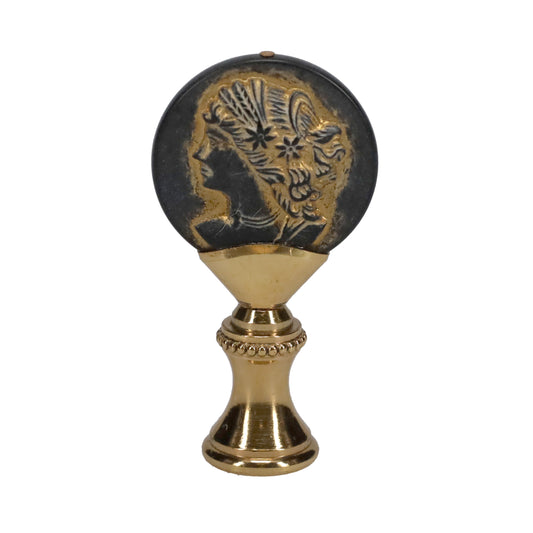 2-1/4" Tall Brass Finial, Imitation Greek/Roman Coin, 1/4-27F Tap (15181)