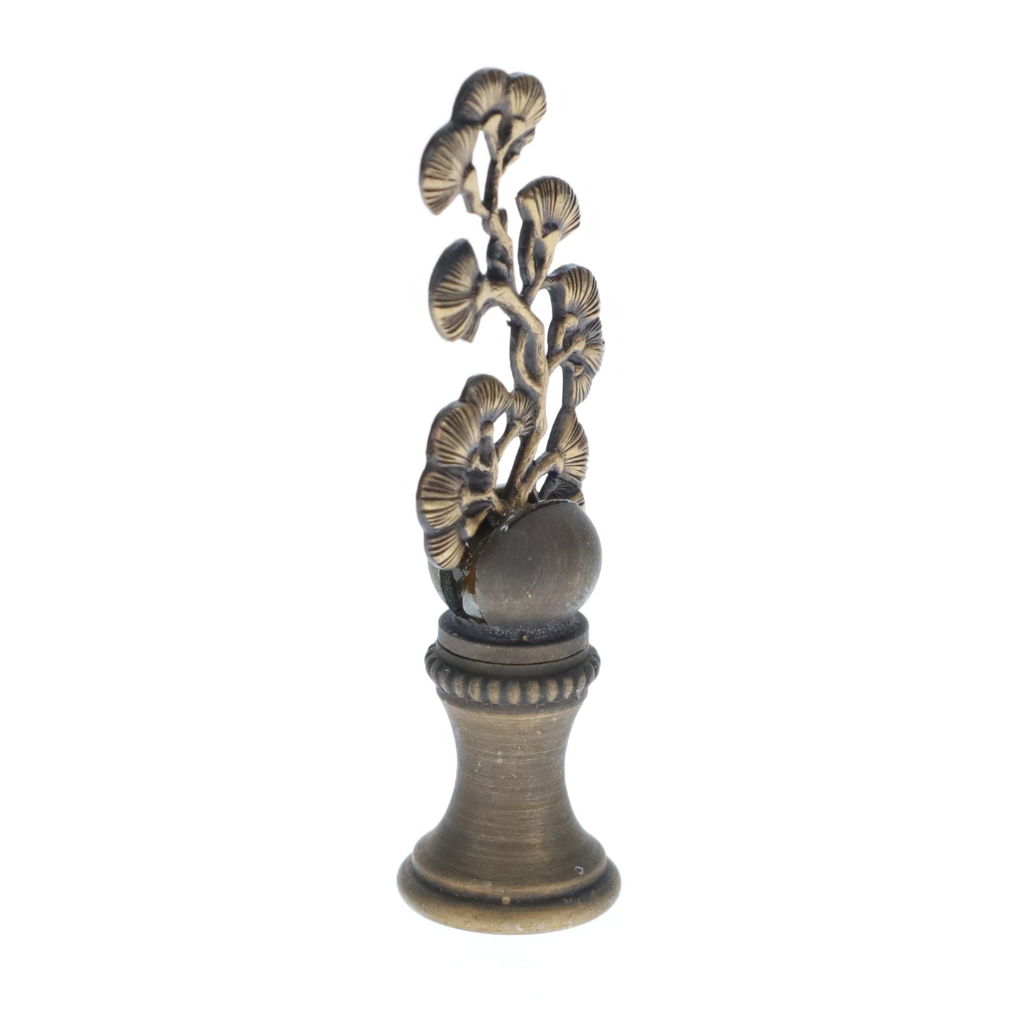 2-3/8" Tall Brass Finial, Ginkgo Foliage, 1/4-27F Tap (15182)