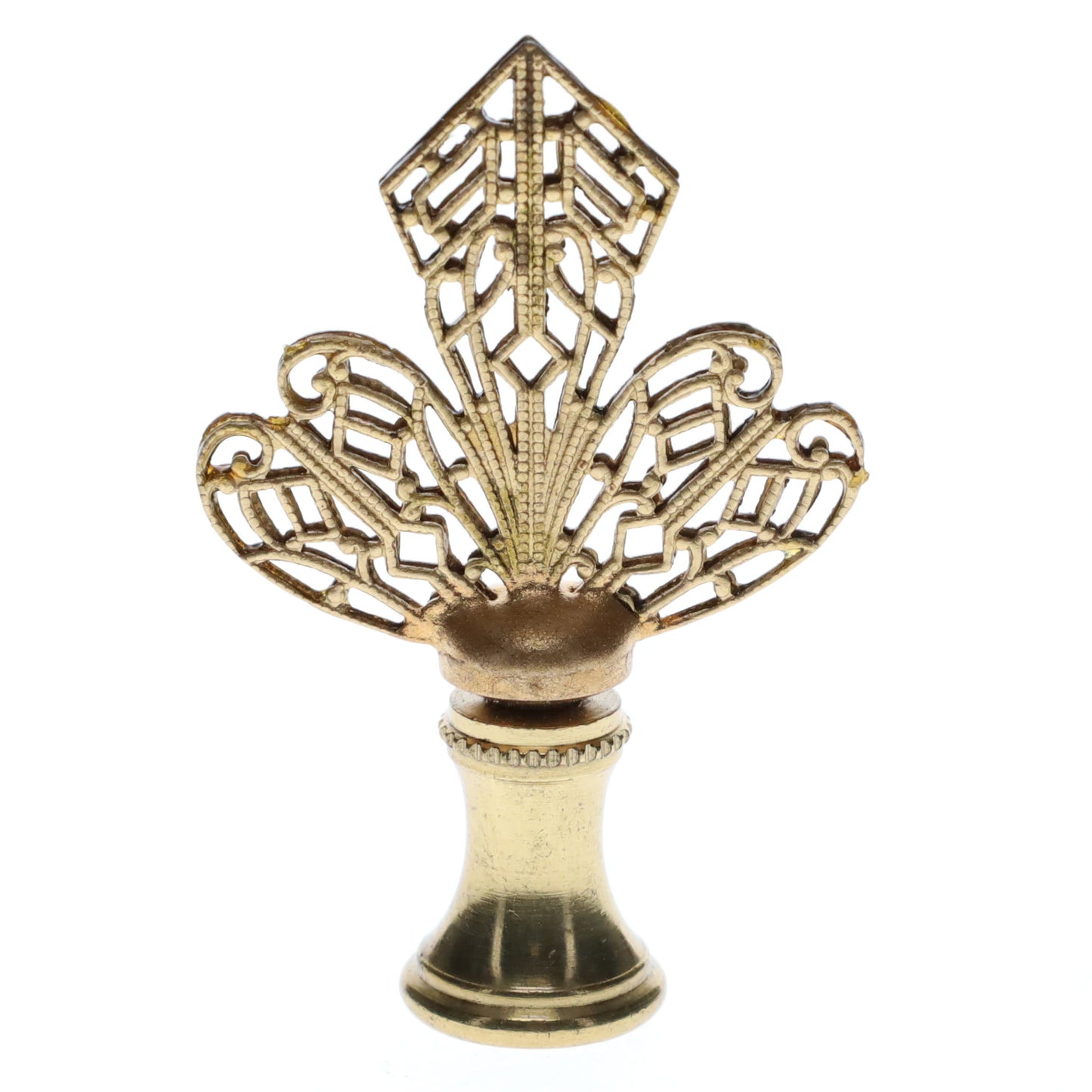 2-1/4" Tall Brass Finial, Openwork Fan Design, 1/4-27F Tap (15186)