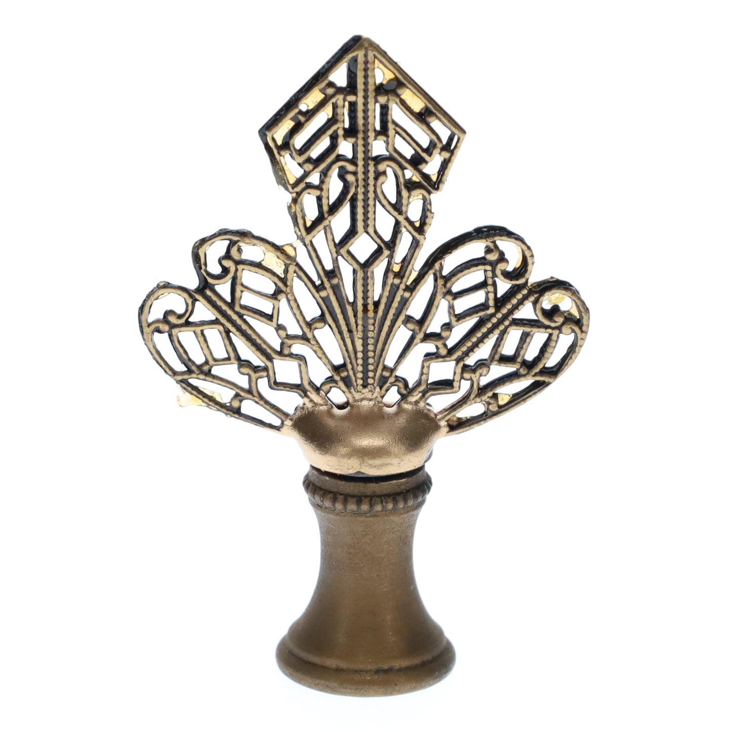 2-1/4" Tall Brass Finial, Openwork Fan Design, Bronze Finish, 1/4-27F Tap (15186BR)
