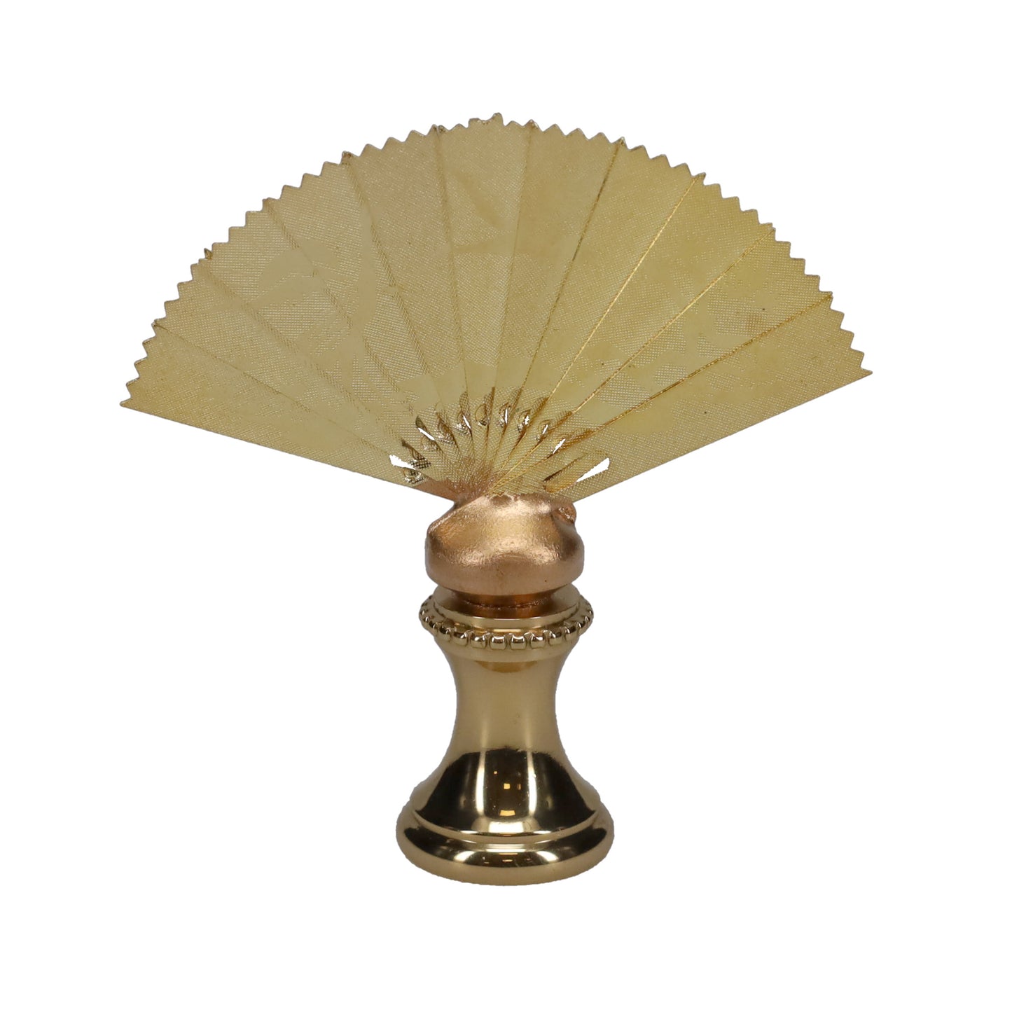 2-1/8" Tall Brass Finial, Oriental Fan with Cranes & Trees, 1/4-27F Tap (15187)