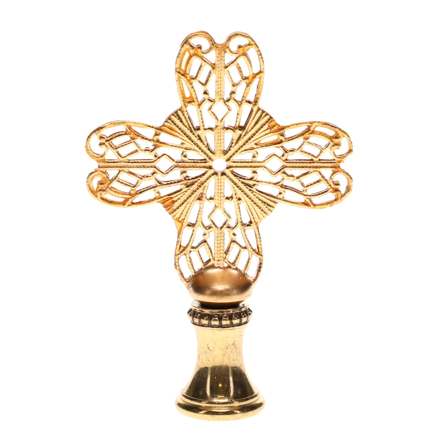 2-1/2" Tall Brass Finial, Heart Cross, 1/4-27F Tap (15188)