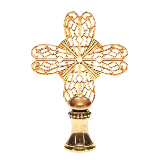 2-1/2" Tall Brass Finial, Heart Cross, 1/4-27F Tap (15188)