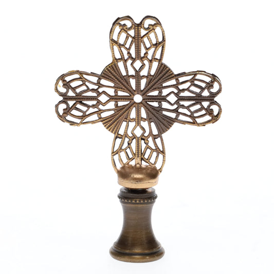 2-1/2" Tall Brass Finial, Heart Cross, Bronze Finish, 1/4-27F Tap (15188BR)