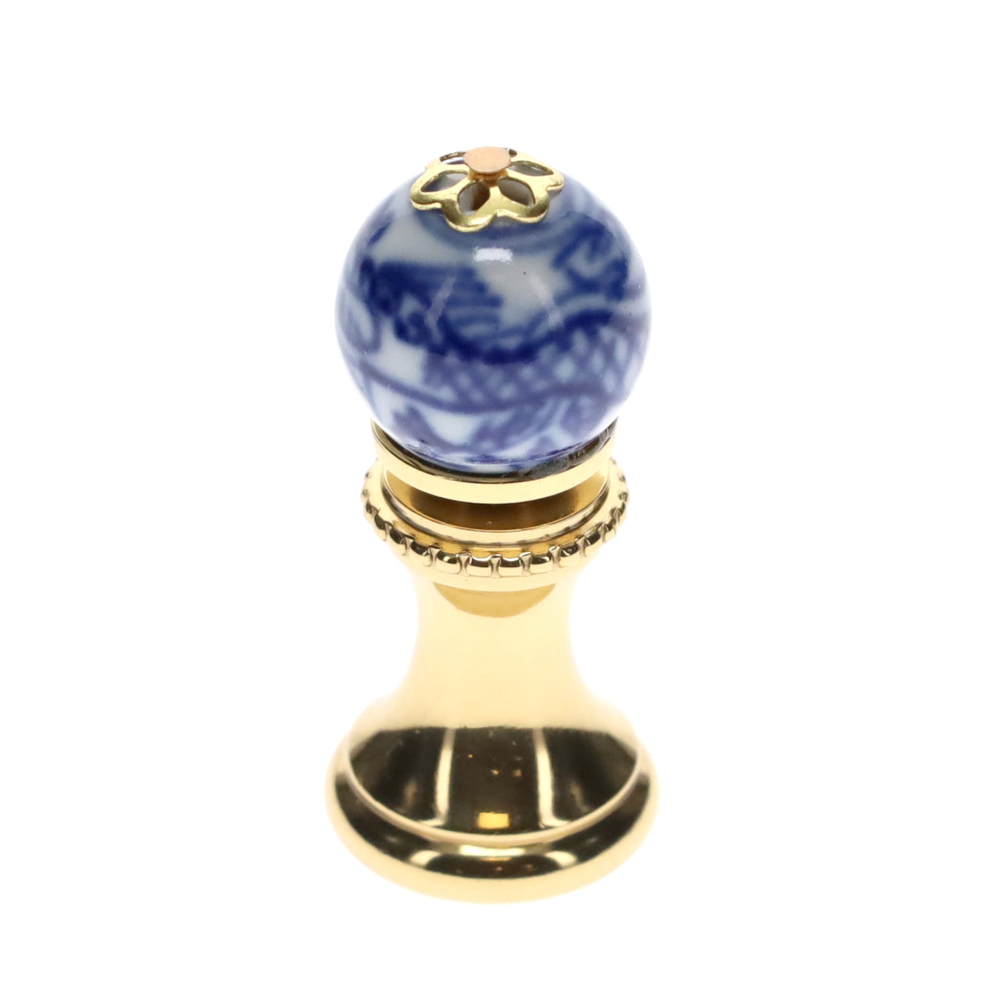 1.4" Tall Brass Finial, 0.55" Porcelain Bead with Blue & White Dragon Art, 1/4-27F Tap (15191)