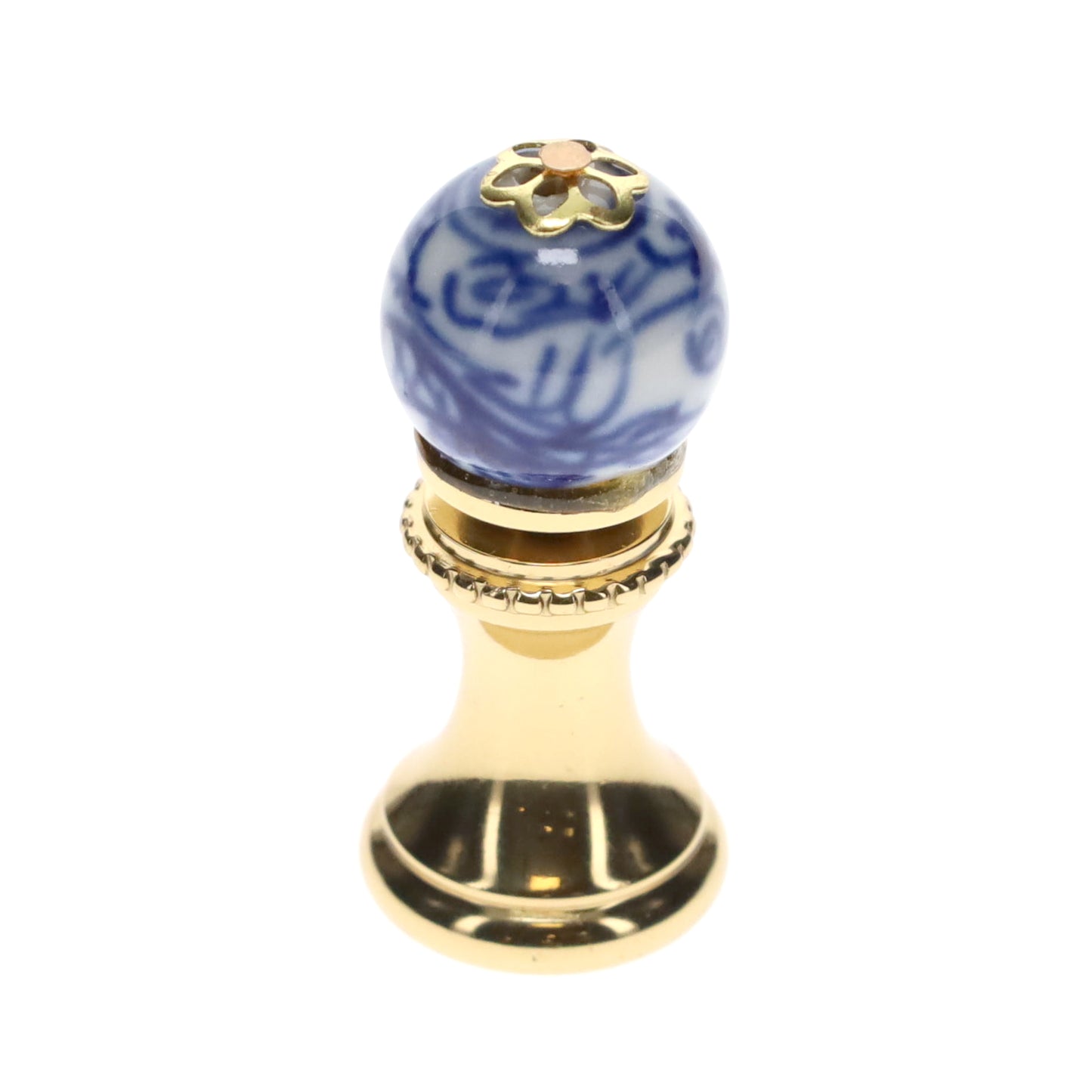 1.4" Tall Brass Finial, 0.55" Porcelain Bead with Blue & White Dragon Art, 1/4-27F Tap (15191)