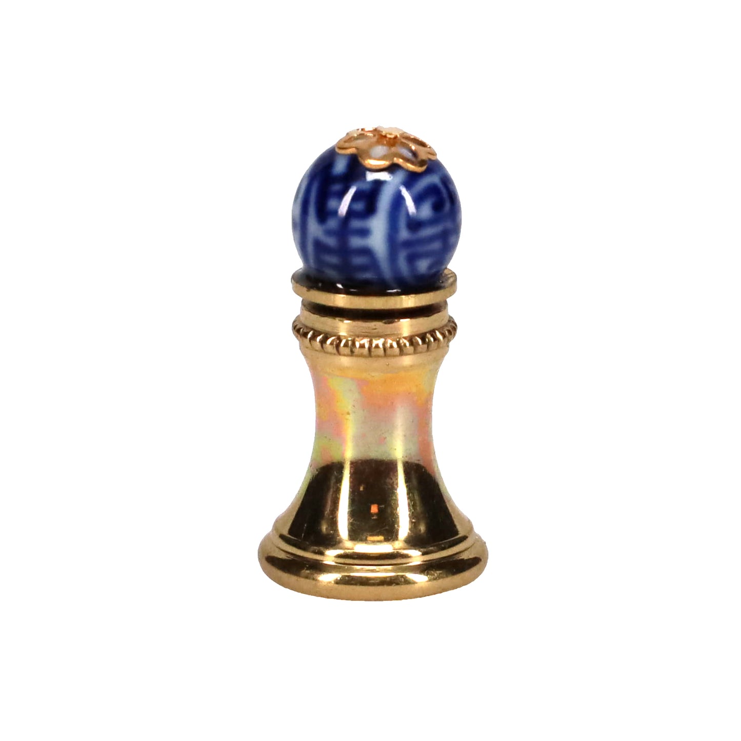 1-1/4" Tall Brass Finial, 0.45" Porcelain Bead with Blue & White Chinese Art, 1/4-27F Tap (15192)