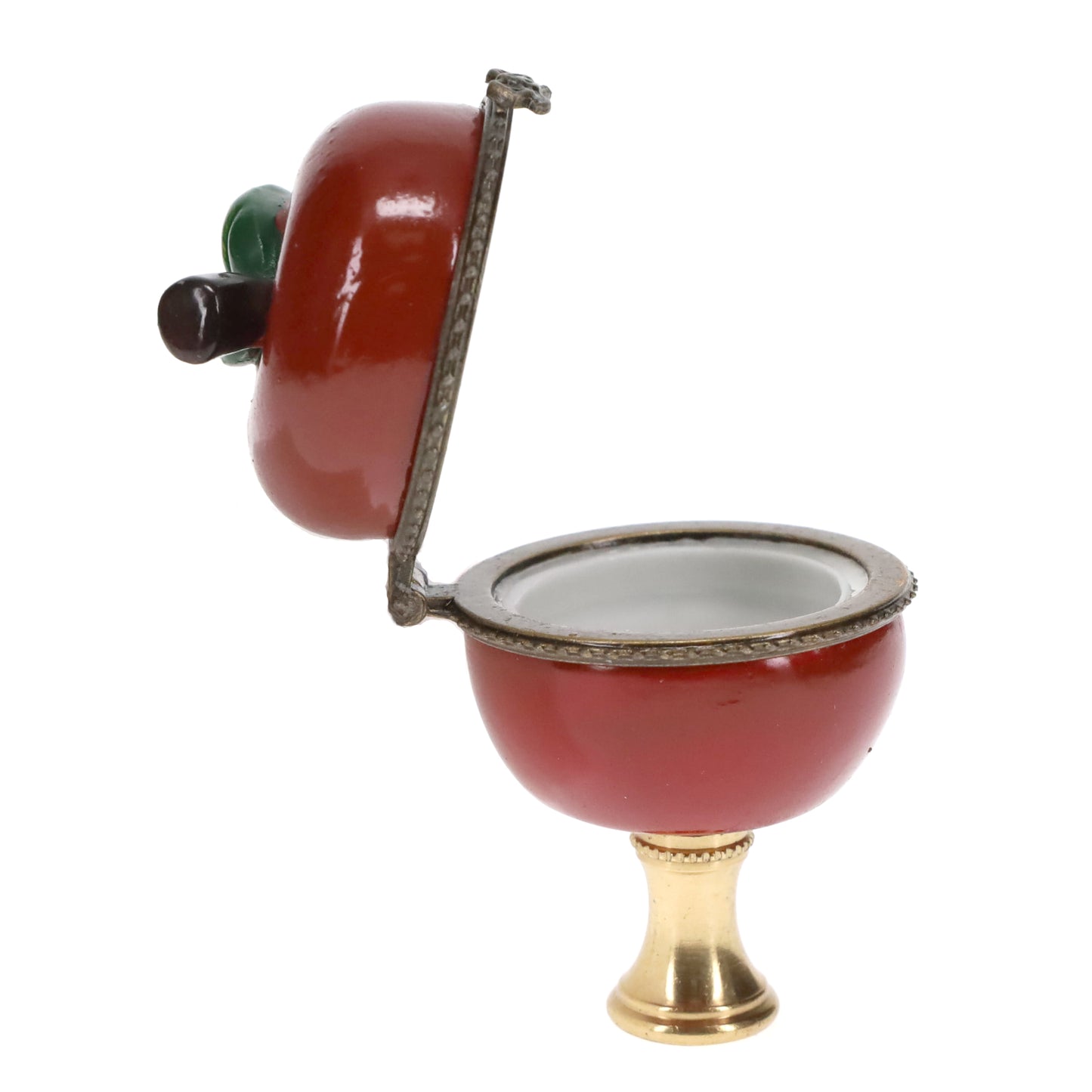 2-5/8" Tall Brass Finial, Red Apple Locket, 1/4-27F Tap (15211)