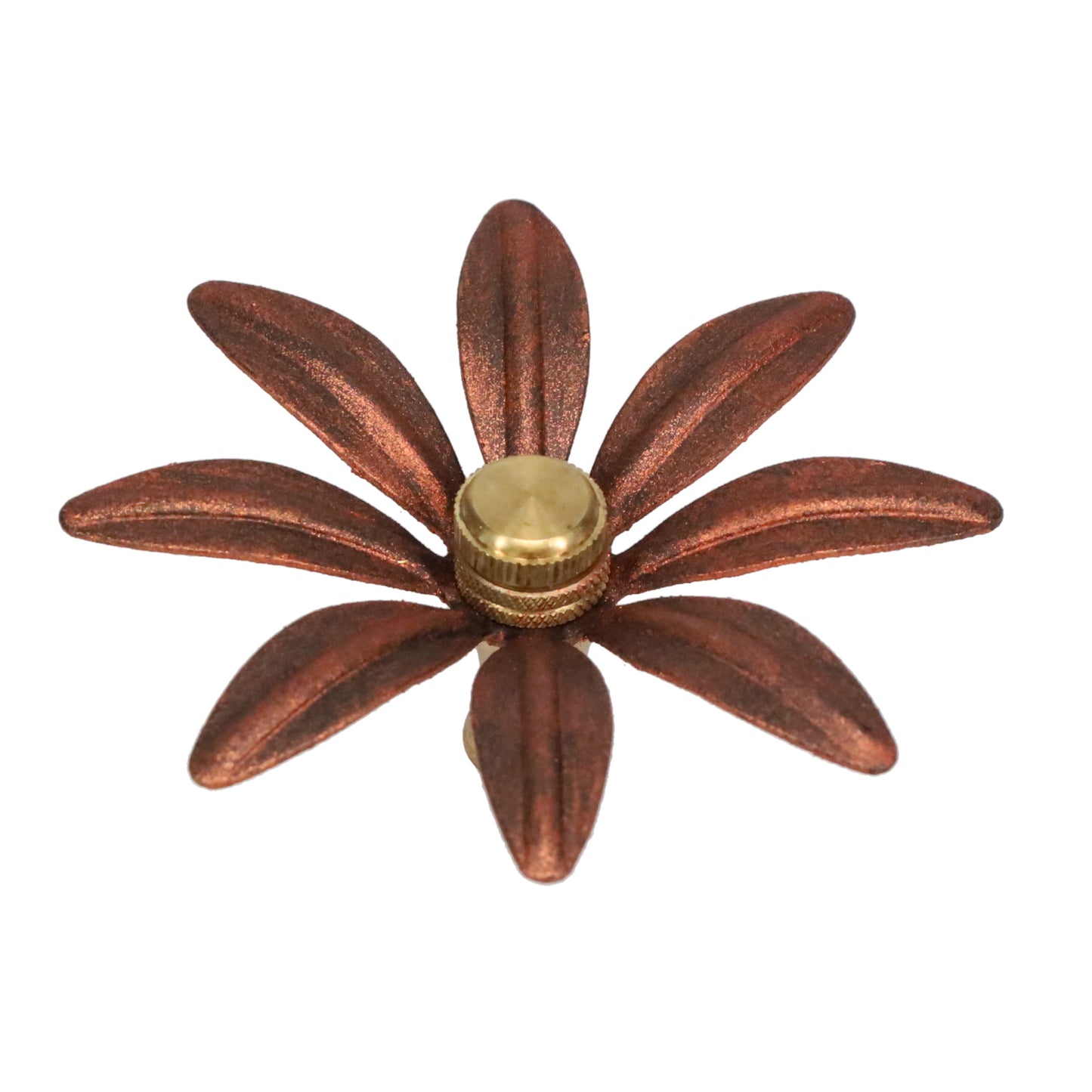 1-1/4" Tall Brass Finial, 3-1/4" Diam. Rust Color Flower Petal Bloom, 1/4-27F Tap (15214R)