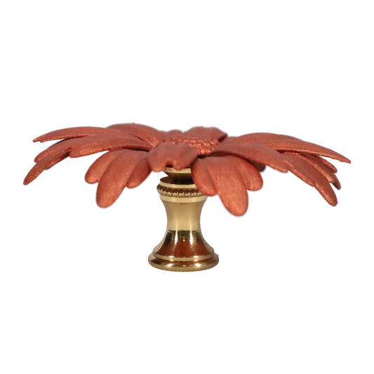 1-1/8" Tall Brass Finial, 2-7/8" Diam. Rust Color Flower Petal Bloom, 1/4-27F Tap (15215R)