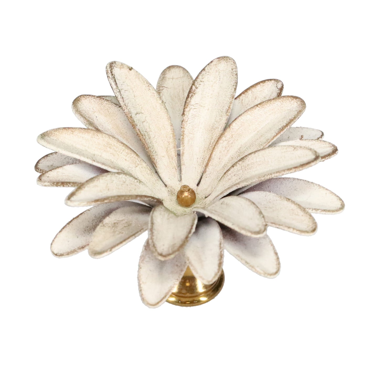 1-1/2" Tall Brass Finial, 2-1/2" Diam. White Gold Flower Petal Bloom, 1/4-27F Tap (15217WHG)
