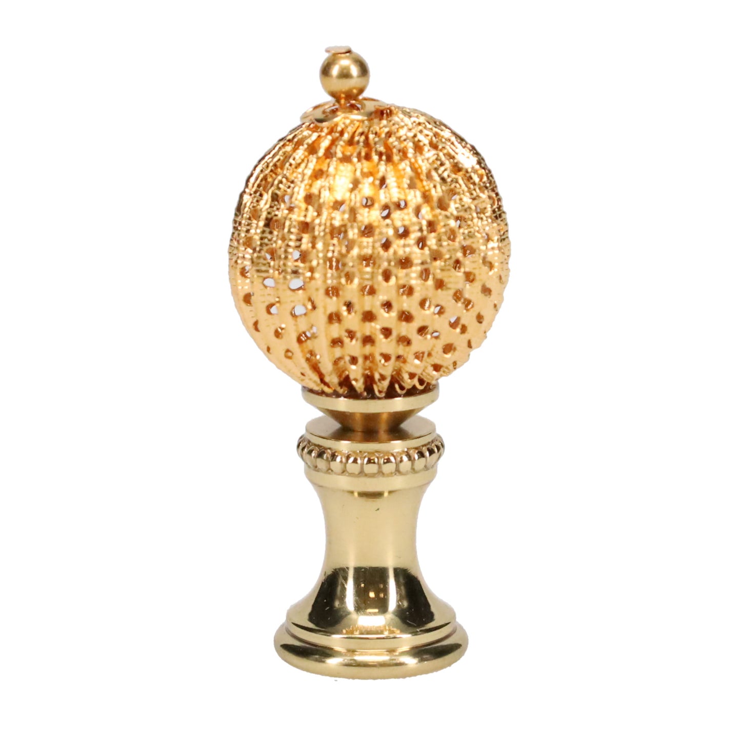 2" Tall Brass Finial, 7/8" Diam. Egg Pod Sphere, 1/4-27F Tap (15224)