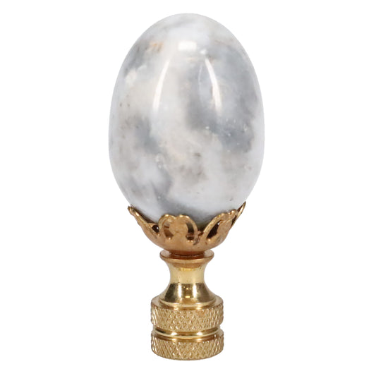 2-1/2" Tall Brass Knurled Finial, Marble Egg, 1/4-27F Tap (15227)