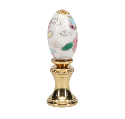 1-7/8" Tall Brass Finial, Porcelain Egg with Butterflies & Flowers Hand Painted, 1/4-27F Tap (15233)