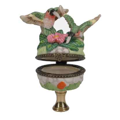 3-1/2" Tall Brass Finial Hummingbirds & Flowers Locket, Ceramic, 1/4-27F Tap (15241)