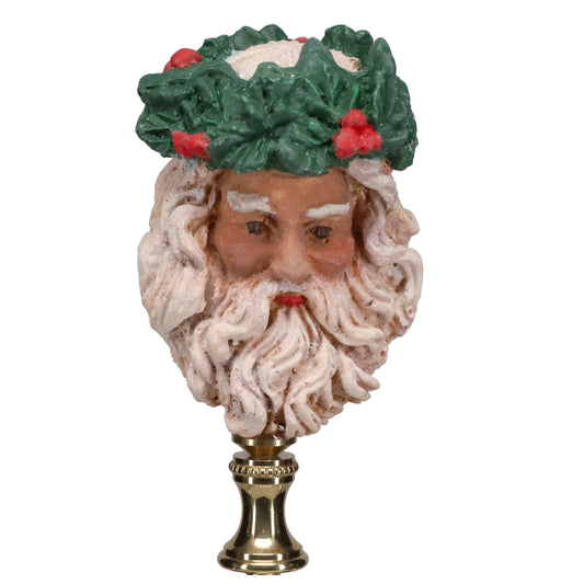 3-1/2" Tall Brass Finial with Ceramic Santa Clause Head, 1/4-27F Tap (15242)