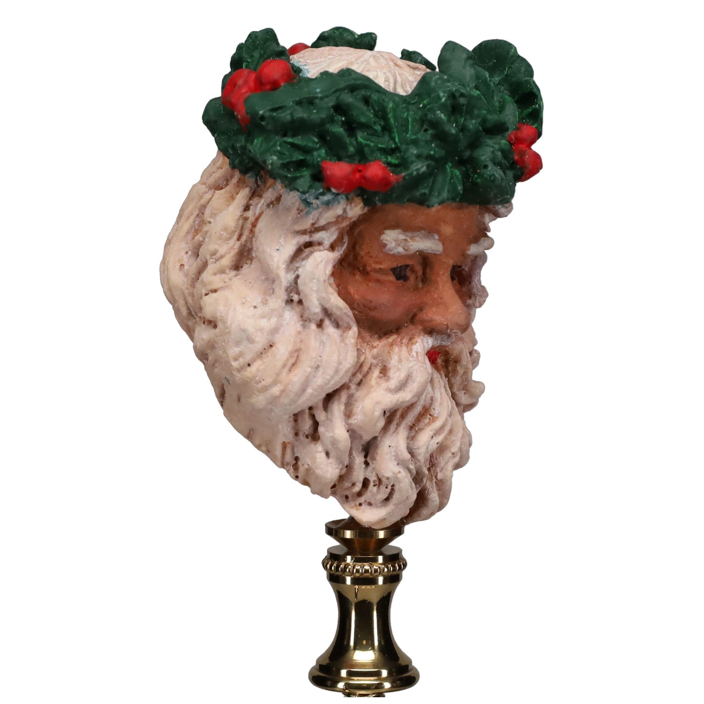 3-1/2" Tall Brass Finial with Ceramic Santa Clause Head, 1/4-27F Tap (15242)