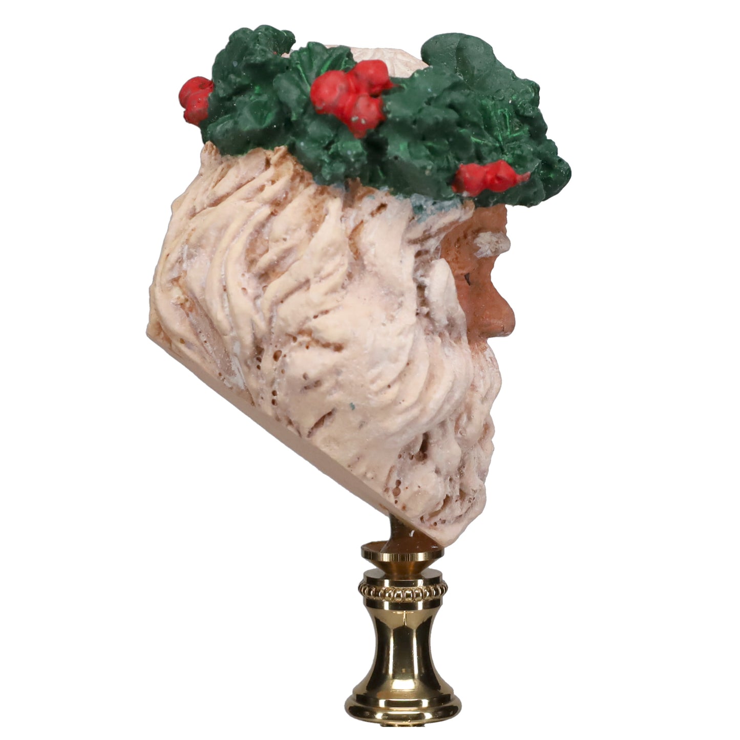 3-1/2" Tall Brass Finial with Ceramic Santa Clause Head, 1/4-27F Tap (15242)