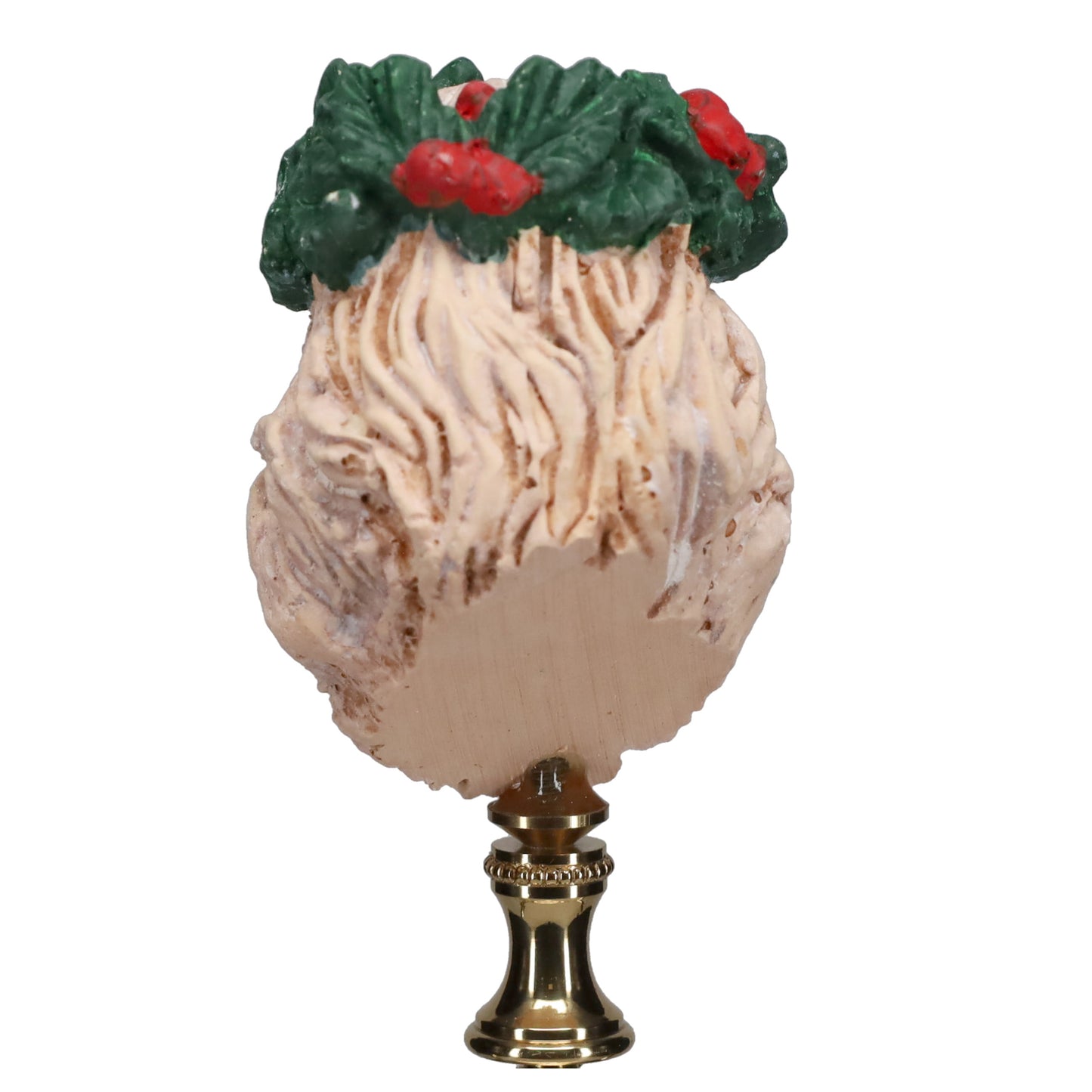 3-1/2" Tall Brass Finial with Ceramic Santa Clause Head, 1/4-27F Tap (15242)