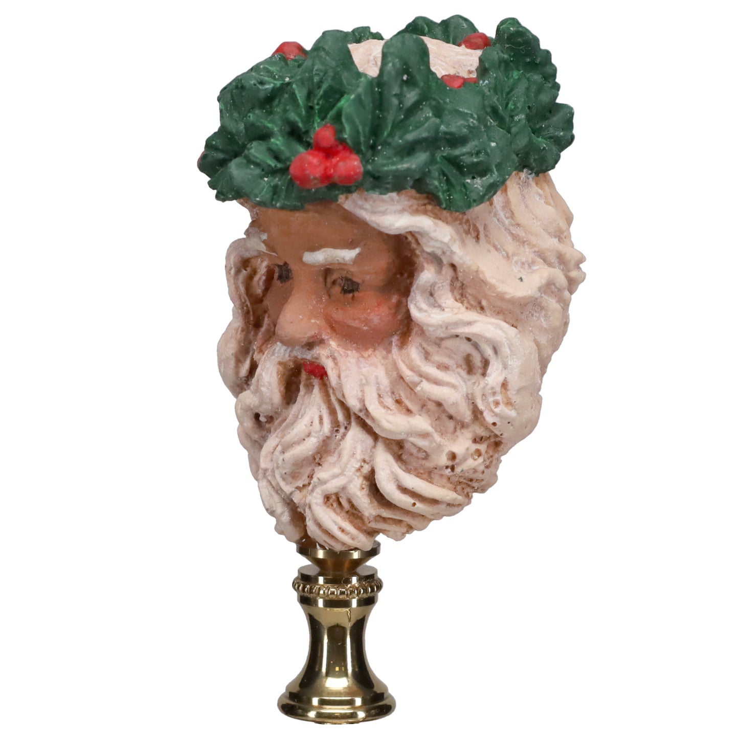 3-1/2" Tall Brass Finial with Ceramic Santa Clause Head, 1/4-27F Tap (15242)