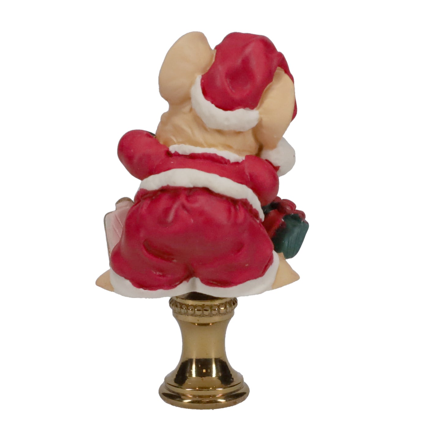 2-1/2" Tall Brass Finial, Ceramic Christmas Mouse with Sack & Presents, 1/4-27F Tap (15243)