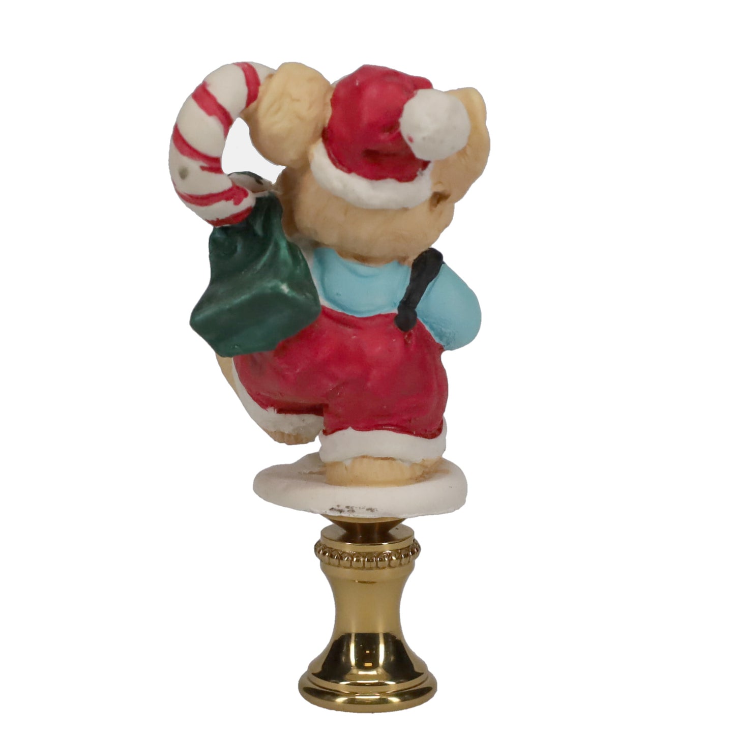 2-7/8" Tall Brass Finial, Ceramic Christmas Mouse with Candy Cane, 1/4-27F Tap (15244)