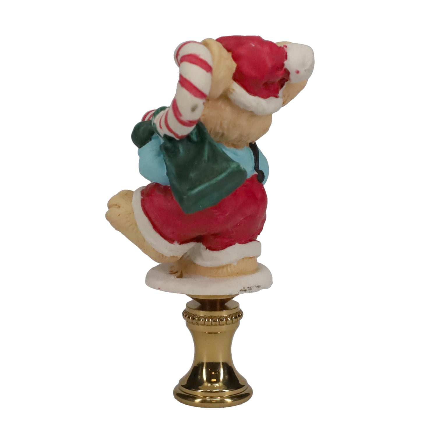 2-7/8" Tall Brass Finial, Ceramic Christmas Mouse with Candy Cane, 1/4-27F Tap (15244)