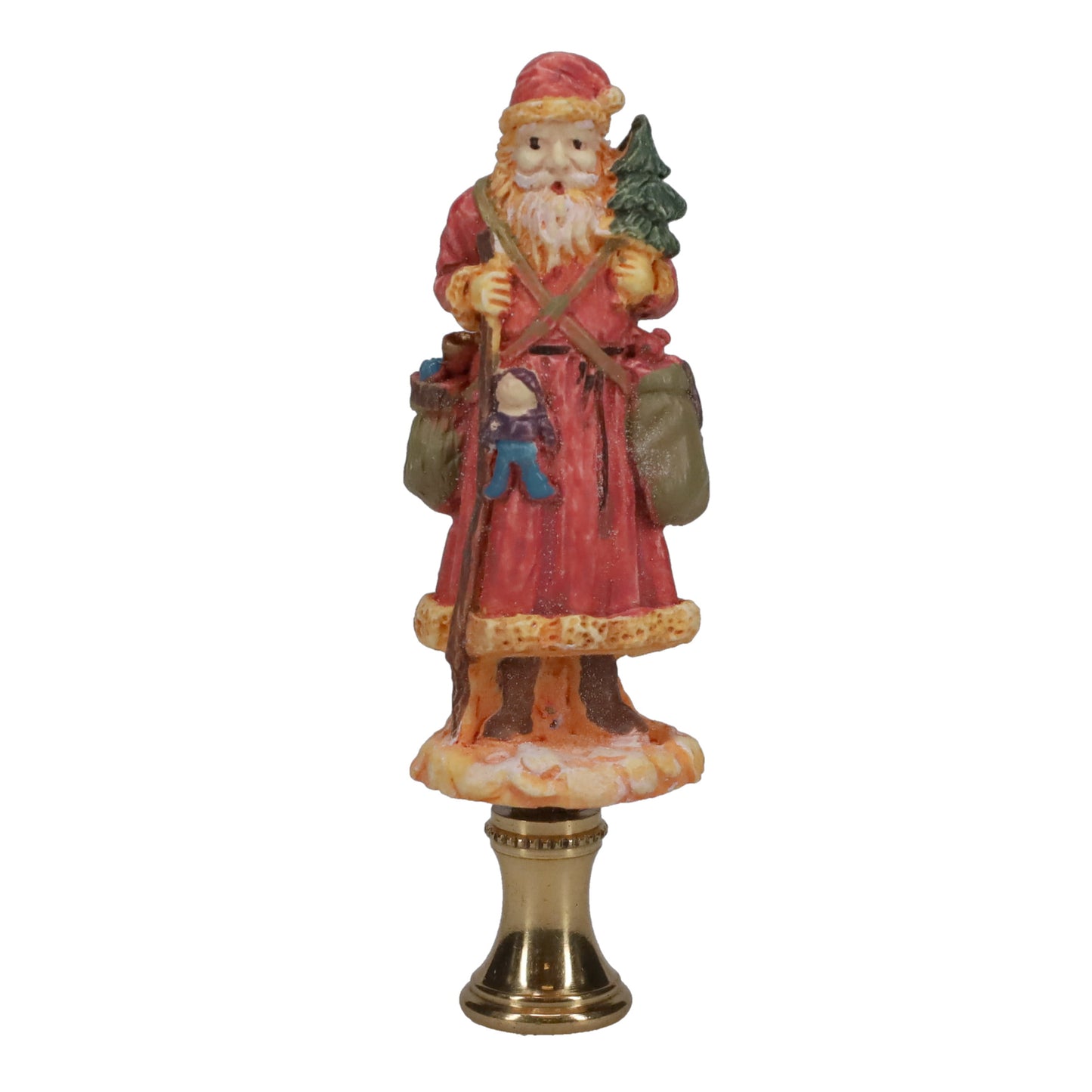 3-3/8" Tall Brass Finial, Ceramic Santa Clause, 1/4-27F Tap (15245)