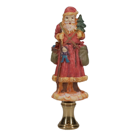 3-3/8" Tall Brass Finial, Ceramic Santa Clause, 1/4-27F Tap (15245)