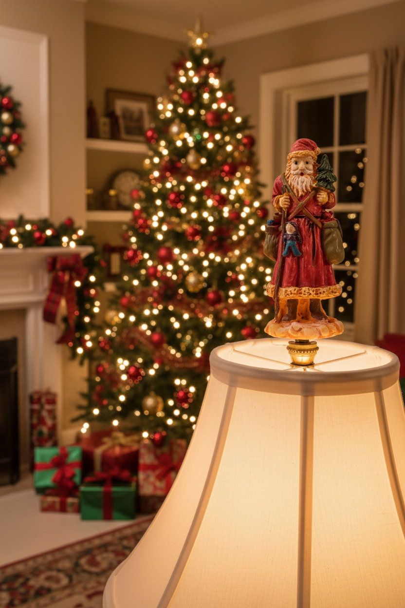 3-3/8" Tall Brass Finial, Ceramic Santa Clause, 1/4-27F Tap (15245)