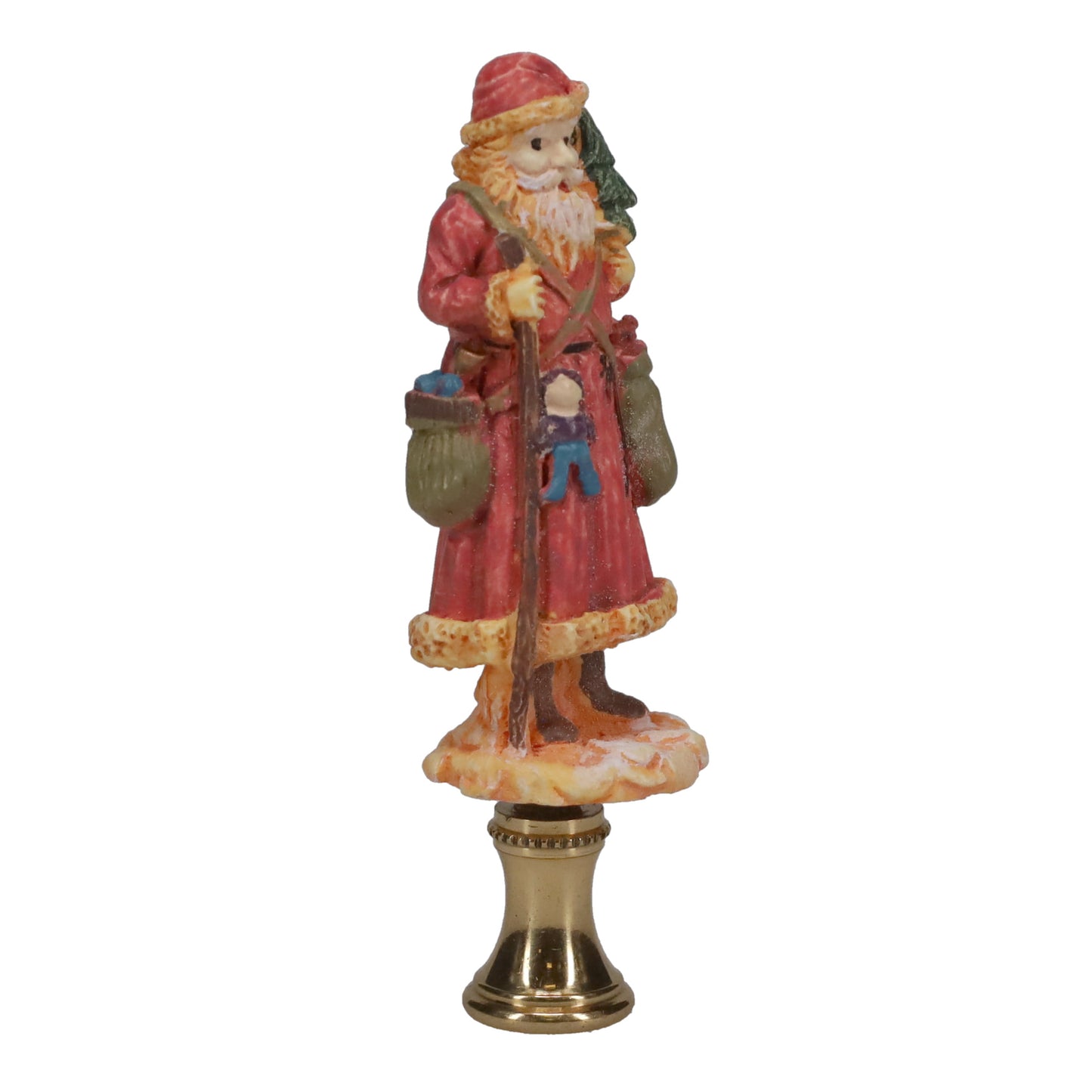 3-3/8" Tall Brass Finial, Ceramic Santa Clause, 1/4-27F Tap (15245)