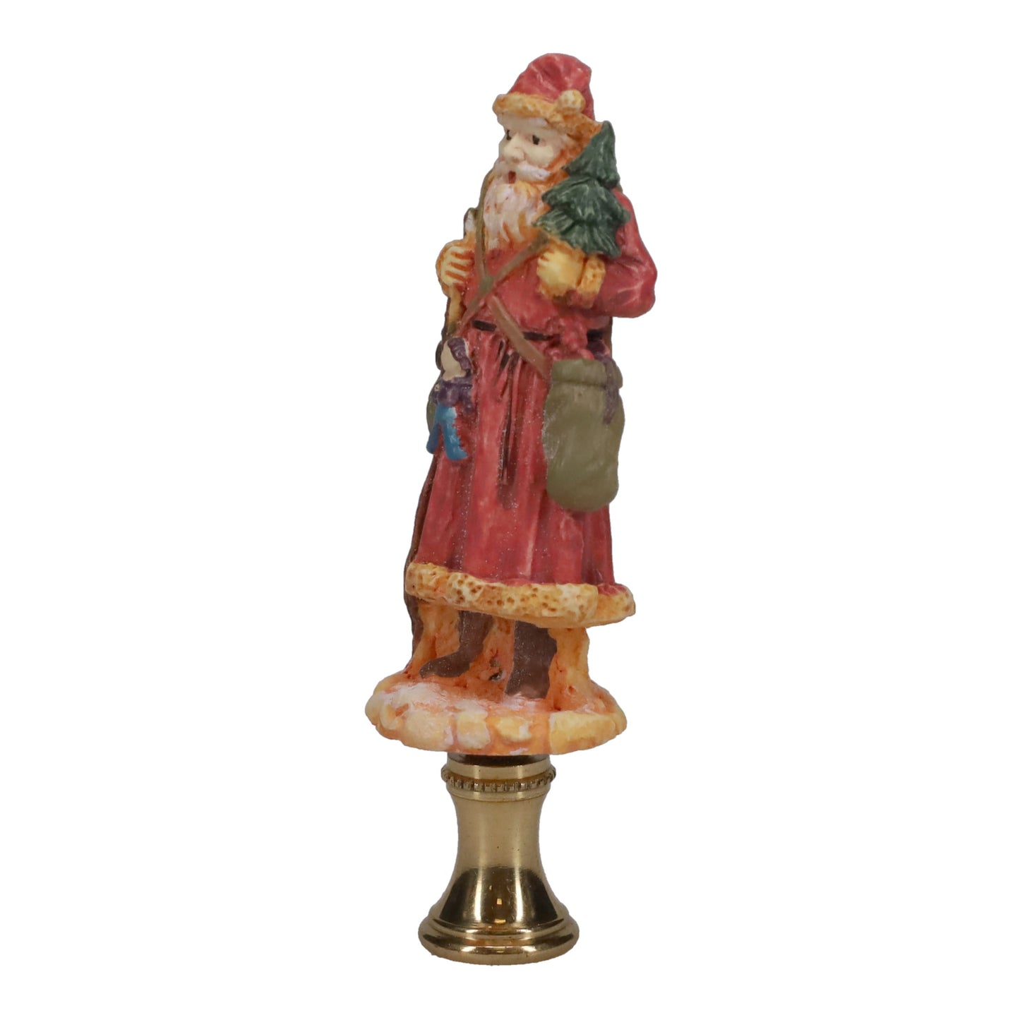 3-3/8" Tall Brass Finial, Ceramic Santa Clause, 1/4-27F Tap (15245)