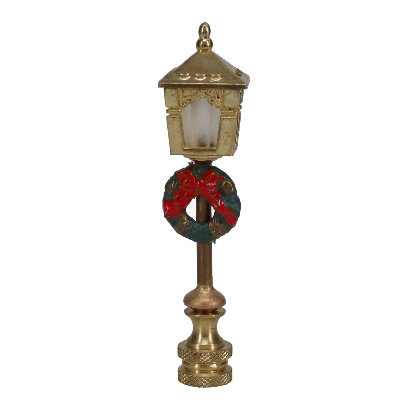 3-3/4" Tall Brass Finial, Christmas Wreath Lamp Post, 1/4-27F Tap (15246)